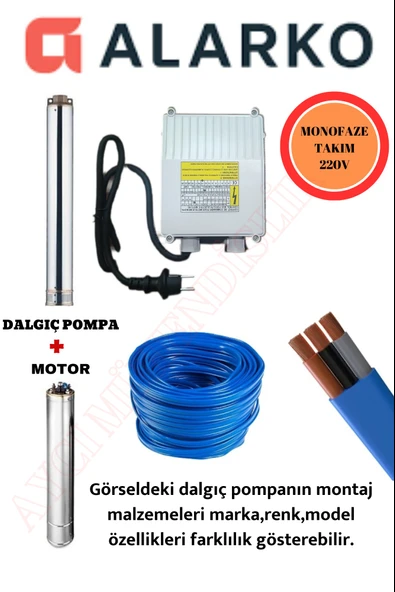 4SDM12/6 1,5HP ALARKO MONOFAZE 30 MT KABLOLU VE PANOLU TAKIM DALGIÇ POMPA ürün görseli 1