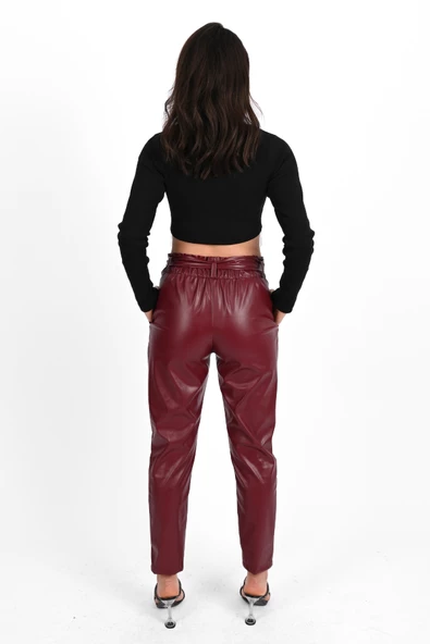 Kadın Jogger Deri Pantolon 6151-23 - Resim 11