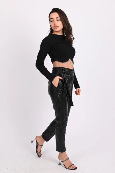 Kadın Jogger Deri Pantolon 6151-23 - Resim 5