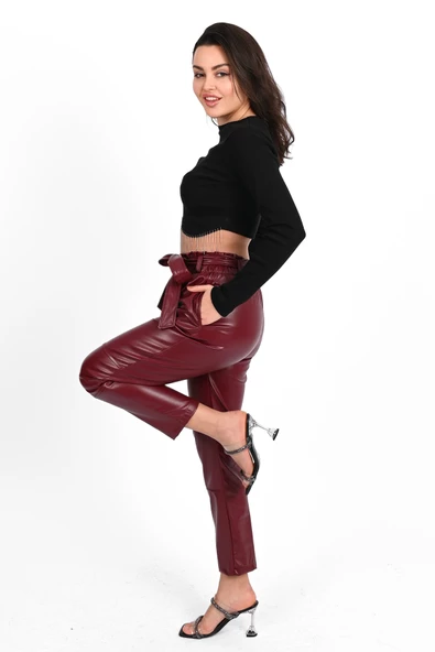 Kadın Jogger Deri Pantolon 6151-23 - Resim 10