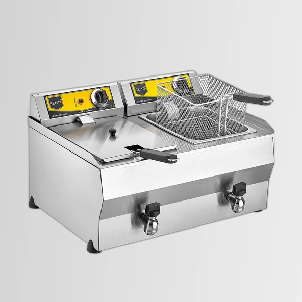 Remta REM.R111  8+8 lt Çiftli Yağ Tahliye Musluklu  Elektrikli Fritöz 6400 W ürün görseli 1