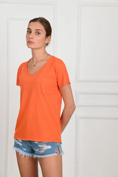 Kadın Basic Cepli Tshirt 8328 - Resim 11
