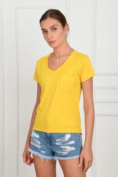 Kadın Basic Cepli Tshirt 8328 - Resim 2