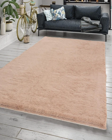 Jassrug Fuzzy Tavşan Tüyü Kürk Halı 80x150 Pudra ürün görseli 1