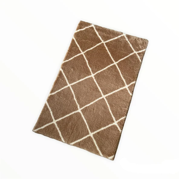 Jassrug Royal Kaymaz Taban Banyo Halısı 50x80 Diamond Sütlü Kahve ürün görseli 1