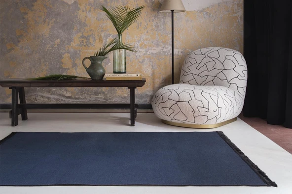 Jassrug Saçaklı Dokuma Kilim 120x180 Petrol Mavi ürün görseli 1
