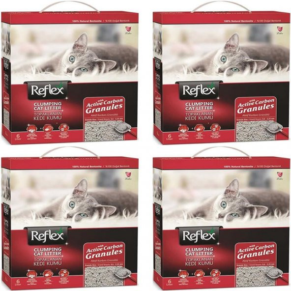Reflex Granül Aktif Karbonlu Topaklanan Kedi Kumu 6 Lt 4Lü Set ürün görseli 1