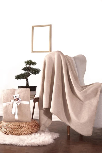 Dolce Bonita Home Pamuklu Tv Battaniye 127X155 Basic Bej - Resim 2