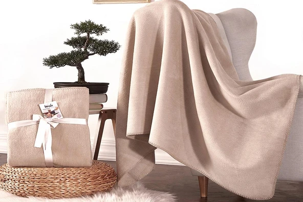 Dolce Bonita Home Pamuklu Tv Battaniye 127X155 Basic Bej ürün görseli 1