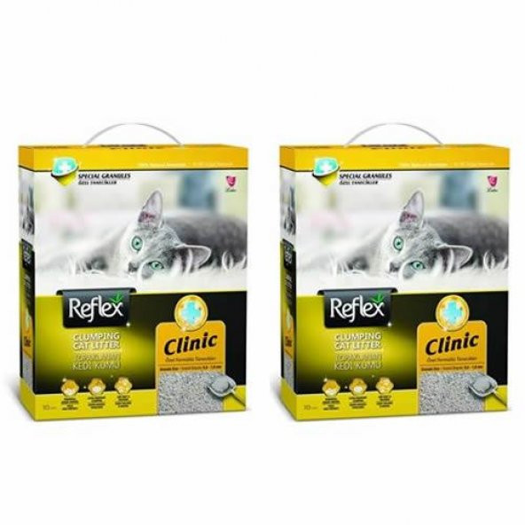 Reflex Klinik Özel Tanecik Hızlı Topaklanan Kedi Kumu 10 Lt 2Li Set ürün görseli 1
