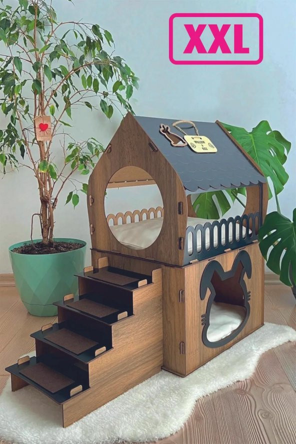 Büyük Tavşan Evi Xxl Teraslı Tavşan Evi 5kg Ve Üzeri Tavşanlar İçin XXL Siyah - Kahverengi ürün görseli 1