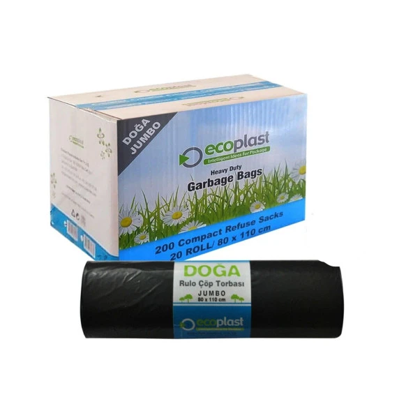 Ecoplast Battal Boy Çöp Torbası Poşeti - 400 Gr. - 90 Litre - 80 x 110 Cm / 10 Adetlik 20 Rulo / Koli ürün görseli 1