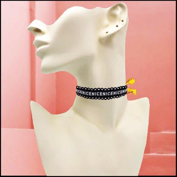 Siyah Renk Özel Dokuma Kadın Nice Yazılı Choker Tasma Kolye ürün görseli 1