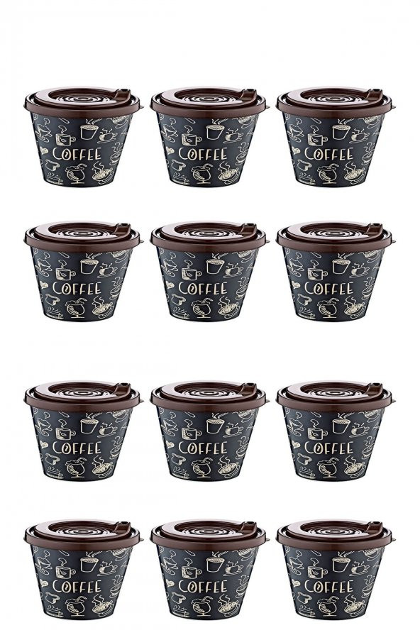 Cozzoni Plastik Kapaklı Desenli Coffee Bardak 12 Adet Kahve Bardak ürün görseli 1