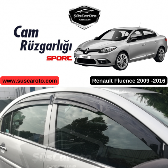 Renault Fluence 2009-2016 Uyumlu Mugen Cam Rüzgarlığı Seti Piano Black 4lü İthal ürün görseli 1