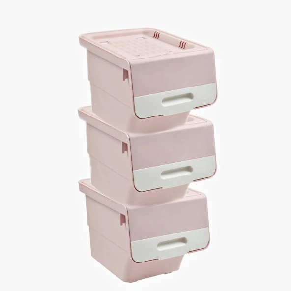 Geseus Motek Organızer Tekerlekli Eşya Ve Erzak Kutusu 3x12 Lt-Mt07 Pembe+Beyaz ürün görseli 1