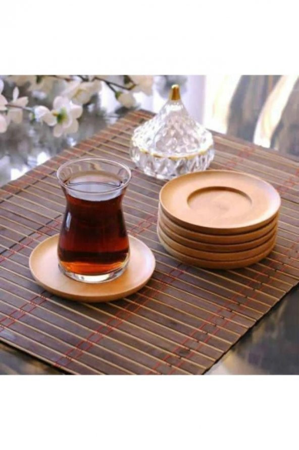 Bambu 6lı Yuvarlak Çay Tabağı Bardak Altlığı - Resim 2