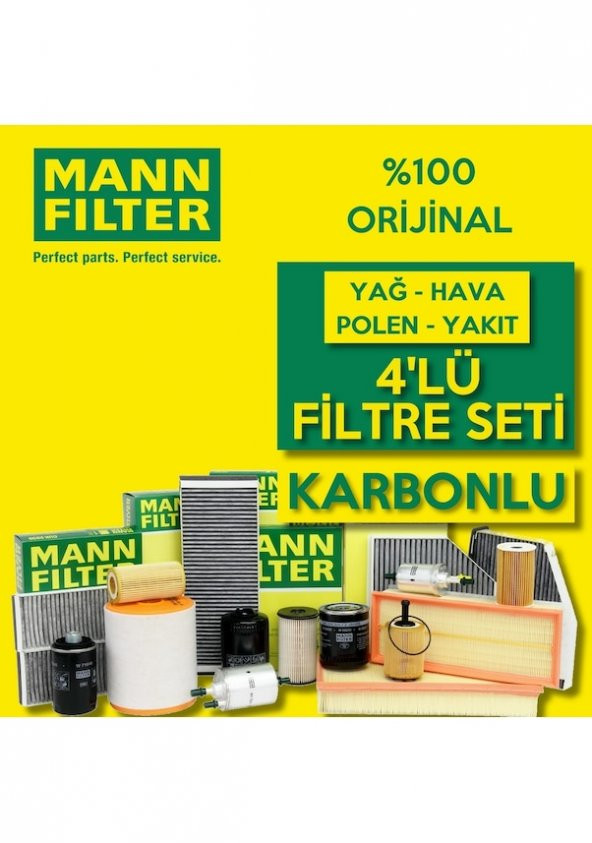 Renault Megane 2 1.4 Mann-Filter Filtre Bakım Seti 2004-2009 4lü Karbonlu ürün görseli 1