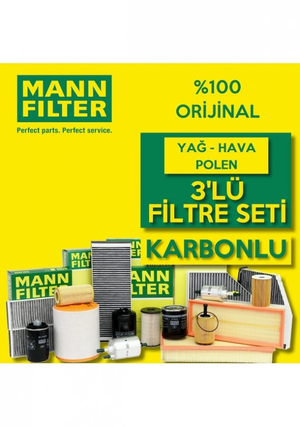 VW Jetta 1.6 FSI Mann-Filter Filtre Bakım Seti 2006-2010 3lü Karbonlu ürün görseli 1
