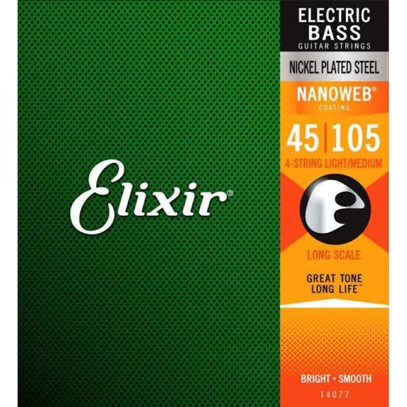 Elixir 14077 Nanoweb Medium 4 Telli Bas Gitar Teli (45-105) ürün görseli 1
