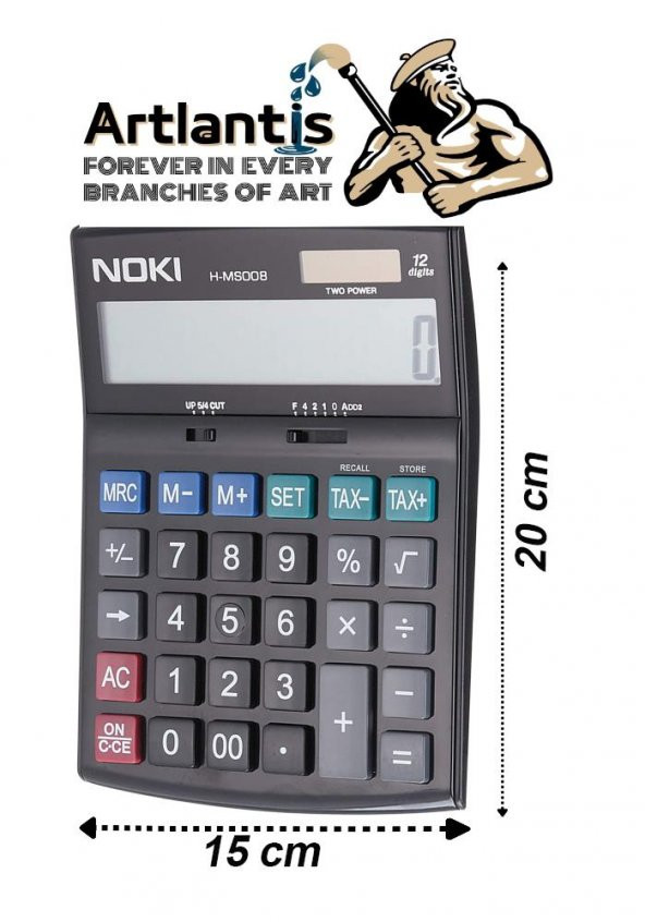Hesap Makinesi Siyah H-MS008 Noki 15x20 cm 1 Adet 12 Haneli Büyük Boy Okul Ofis Büro Hesap Makinası ürün görseli 1