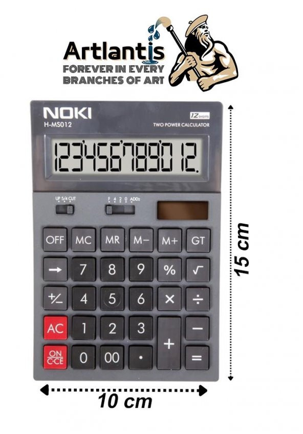Hesap Makinesi Siyah H-MS011 Noki 10x15 cm 1 Adet 12 Haneli Orta Boy Okul Ofis Büro Hesap Makinası ürün görseli 1