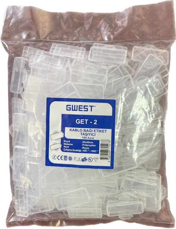 Gwest 20x45 Kablo Bağı Etiket Taşıyıcı 100 Adet ürün görseli 1