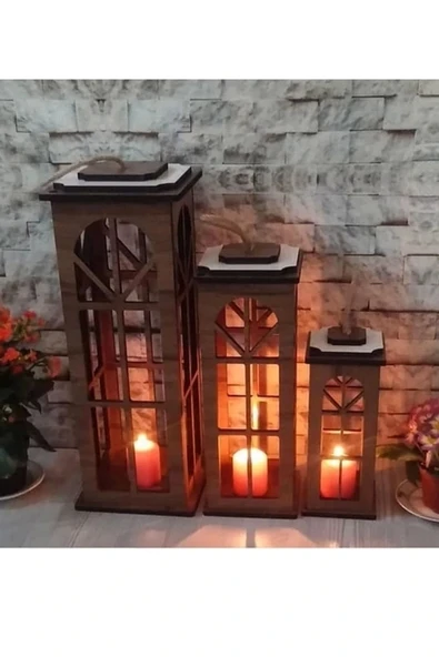 ADM Adımshops Dekoratif 3'lü Set Mumluk,ahşap ürün görseli 1