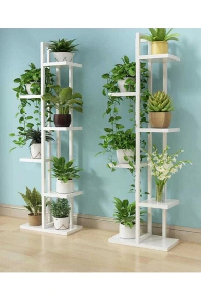 adımshops Adm , Çiçeklik, 6 Bölmeli Raf, Metal Çerçeveli Dikey Beyaz, Saksılık,kitaplık,6003472481 ürün görseli 1
