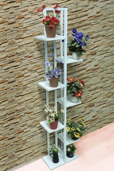 adımshops Beyaz, Metal Çerçeveli, 7 Bölmeli Dikey Çiçeklik,saksılık ürün görseli 1