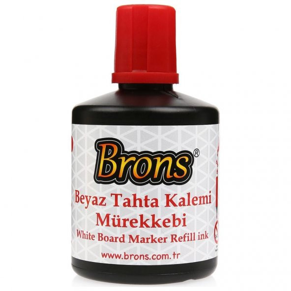 Brons Beyaz Tahta Kalemi Mürekkebi Kırmızı 100 cc BR-355 6 Adet ürün görseli 1