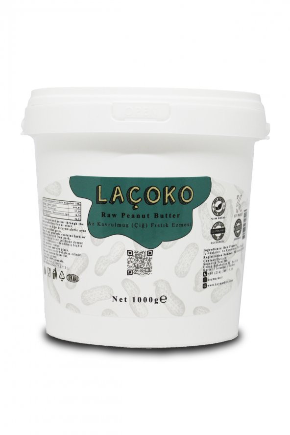 Laçoko Kova Şekersiz Katkısız Glutensiz Vegan Doğal Az Kavrulmuş (Çiğ) Yer Fıstığı Ezmesi 1 KG ürün görseli 1
