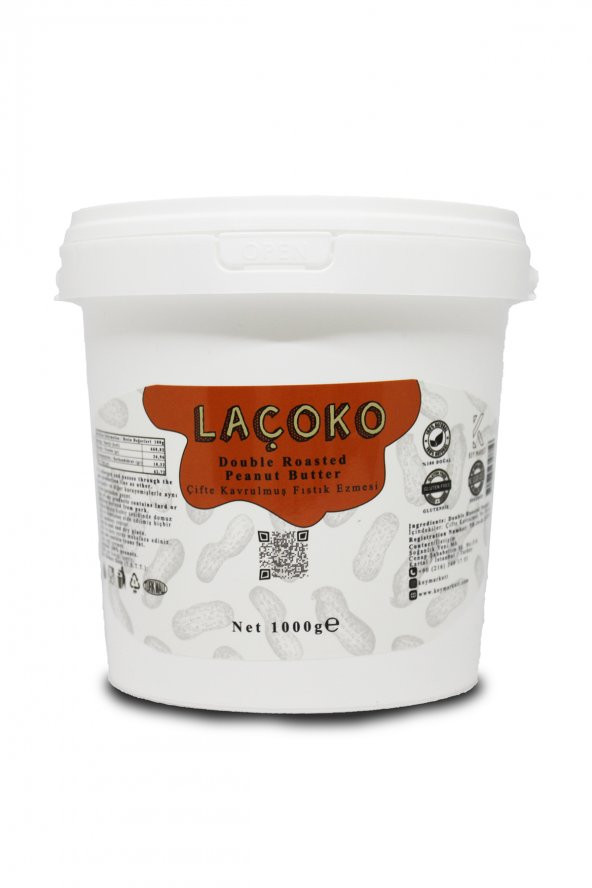 Laçoko Kova Şekersiz Katkısız Glutensiz Vegan Doğal Çifte Kavrulmuş Yer Fıstığı Ezmesi 1 KG ürün görseli 1