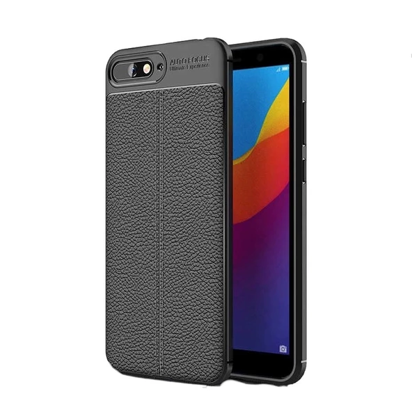 Smcase Huawei Y6 2018 Deri Dokulu Silikon Kılıf  Nano Ekran Koruyucu ürün görseli 1