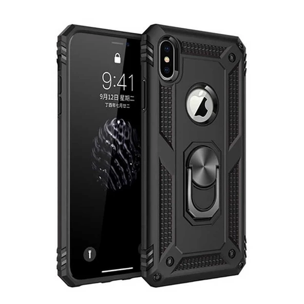 Smcase iPhone XS Kılıf Vega Yüzüklü Tank Kapak   Nano Ekran Koruyucu ürün görseli 1