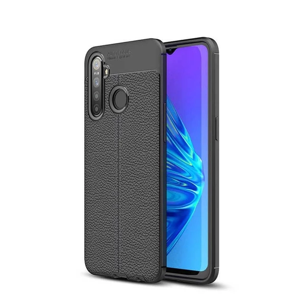 Smcase Realme 5İ Kılıf Deri Dokulu Silikon  Tam Kapatan Ekran Koruyucu ürün görseli 1