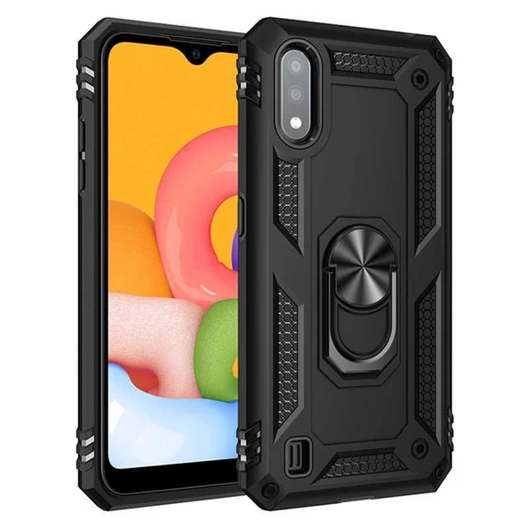 Smcase Samsung Galaxy A01 Kılıf Vega Yüzüklü Tank Kapak  Nano Ekran Koruyucu ürün görseli 1