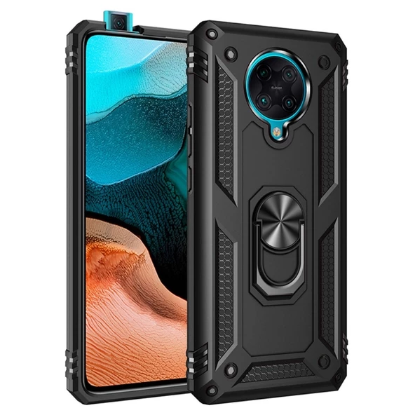 Smcase Xiaomi Poco F2 Pro Kılıf Vega Yüzüklü Tank Kapak  Nano Ekran Koruyucu ürün görseli 1