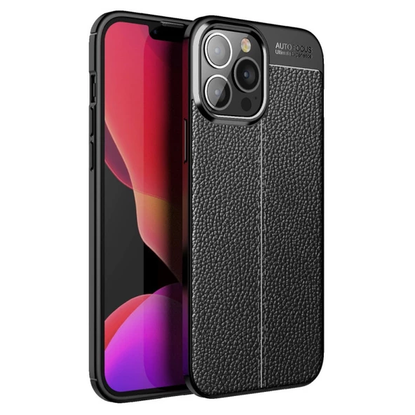 Smcase iPhone 13 Pro Max Kılıf Deri Dokulu Silikon  Nano Ekran Koruyucu  Kamera Koruyucu ürün görseli 1