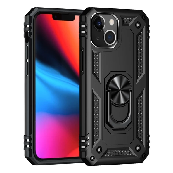 Smcase iPhone 13 Kılıf Vega Yüzüklü Tank Silikon  Nano Ekran Koruyucu ürün görseli 1