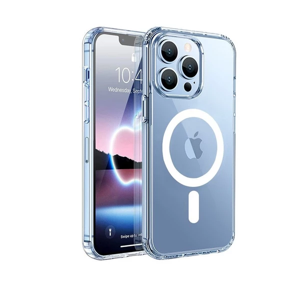 Smcase iPhone 13 Pro Max Kılıf Manyetik Kristal Wiriless Destekli Sert Kapak Silikon  Wiriless Şarj Aleti ürün görseli 1