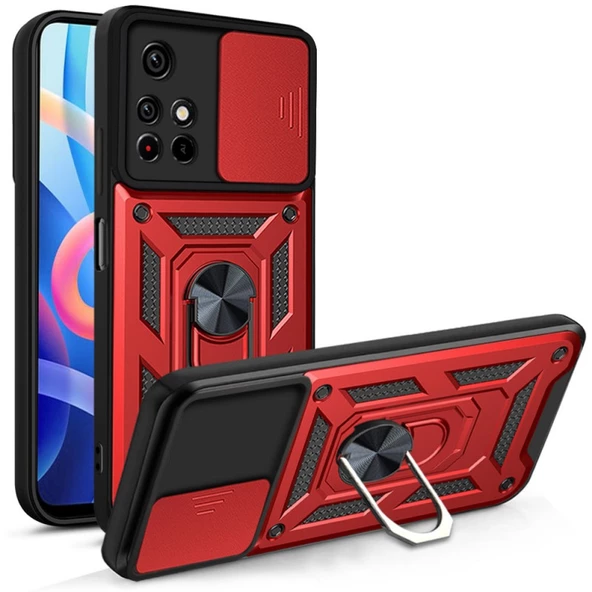 Smcase Xiaomi Redmi Note 11 Kılıf Kamera Korumalı Yüzüklü Tank Pars Silikon ürün görseli 1