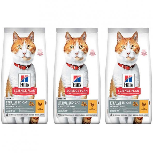 HillS Tavuklu Kısırlaştırılmış Kedi Maması 3 Kg 3 Adet ürün görseli 1