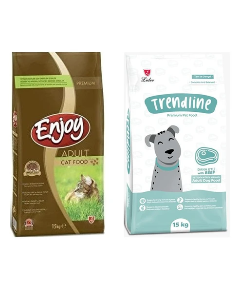 Enjoy Yetişkin Kedi & Trendline Yetişkin köpek Maması 15 Kg 2'li set ürün görseli 1