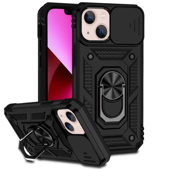 Smcase iPhone 14 Plus Kılıf Kamera Korumalı Yüzüklü Tank Pars Silikon ürün görseli 1