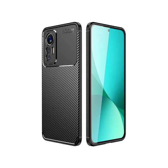 Smcase Xiaomi Mi 12 Lite Kılıf Kamera Korumalı Negro Karbon Dokulu Silikon  Nano Ekran Koruyucu ürün görseli 1