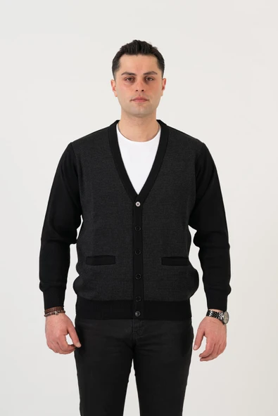 WOOLEN WORLD DÜĞMELİ ÇİFT CEPLİ NOKTA DESENLİ ERKEK TRİKO HIRKA ürün görseli 1