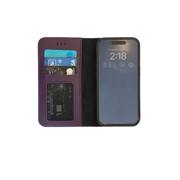 Smcase iPhone 14 Kılıf Hakiki Deri Standlı Gizli Mıknatıslı Cüzdan ürün görseli 1