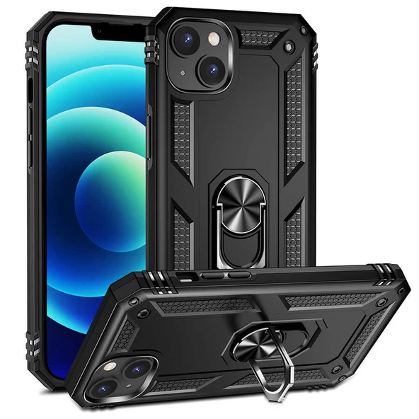 Smcase iPhone 14 Plus Kılıf Vega Yüzüklü Stand Tank Kapak  Nano Ekran Koruyucu ürün görseli 1