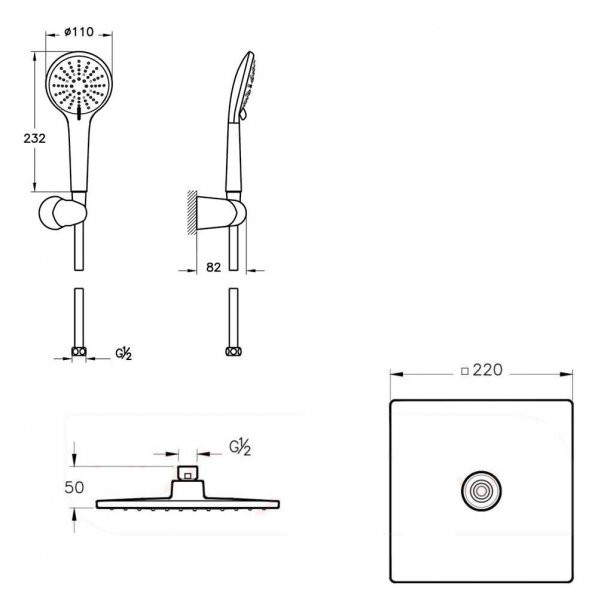 Artema Root Square Krom Ankastre Duş Seti, 6 Parça, A49280 - Resim 4